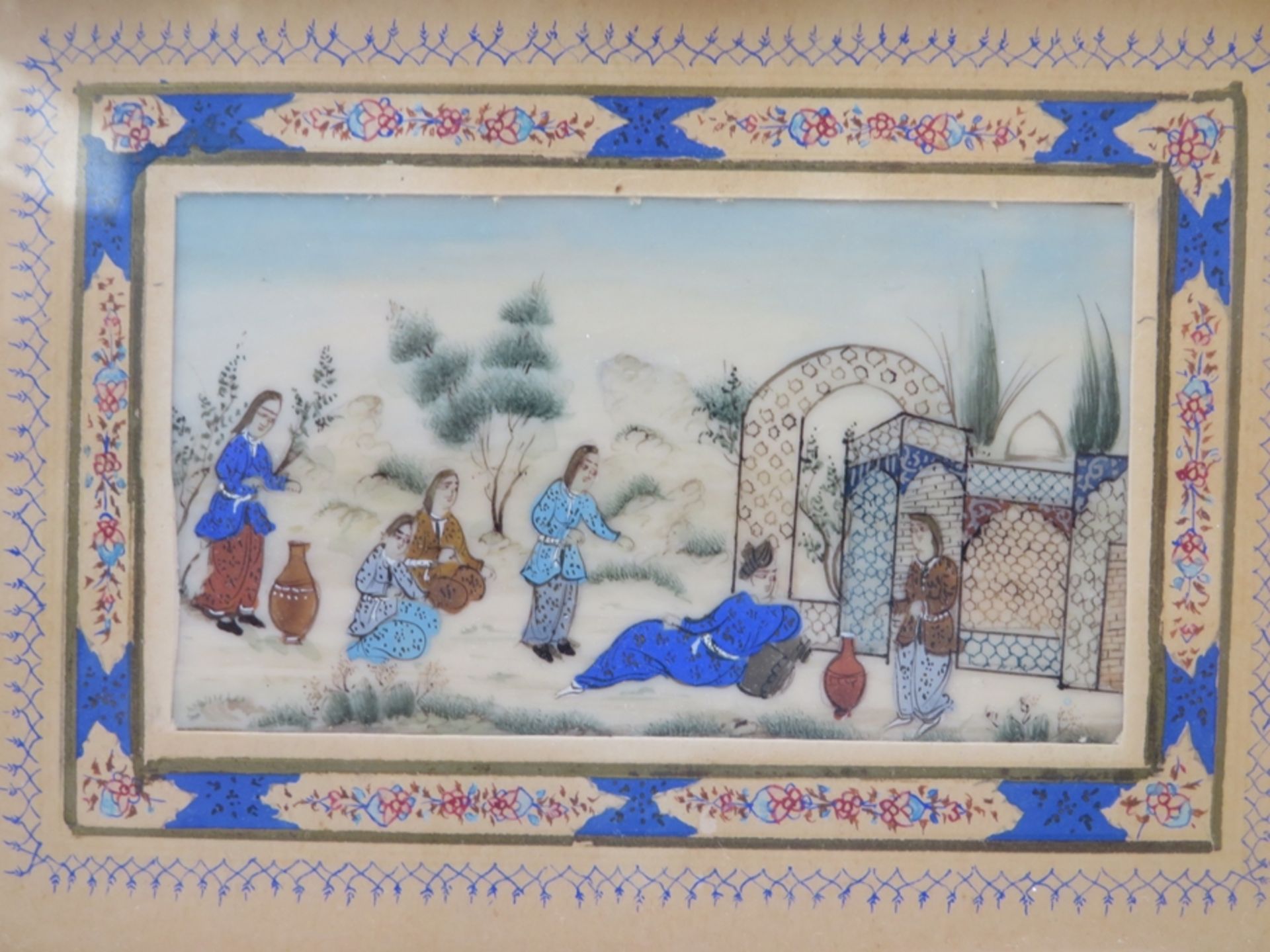2 persische Miniaturmalereien, Landschaftsszenen, eingelegte Rähmchen, 1. Hälfte 20. Jahrhundert, 1 - Bild 2 aus 3