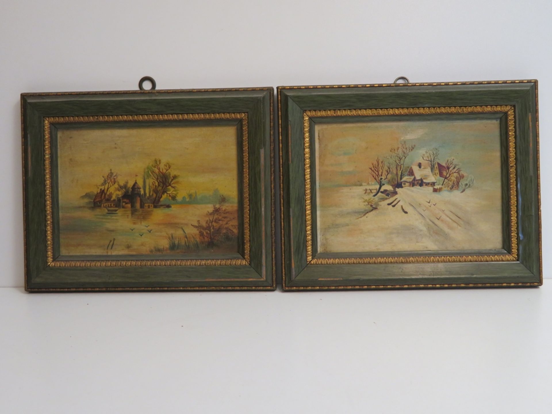Bender, Johanna, um 1900, 2 Landschaften, verso sign.u.dat. 1900, Öl/Karton, 14 x 19,5 cm, R. [20,5