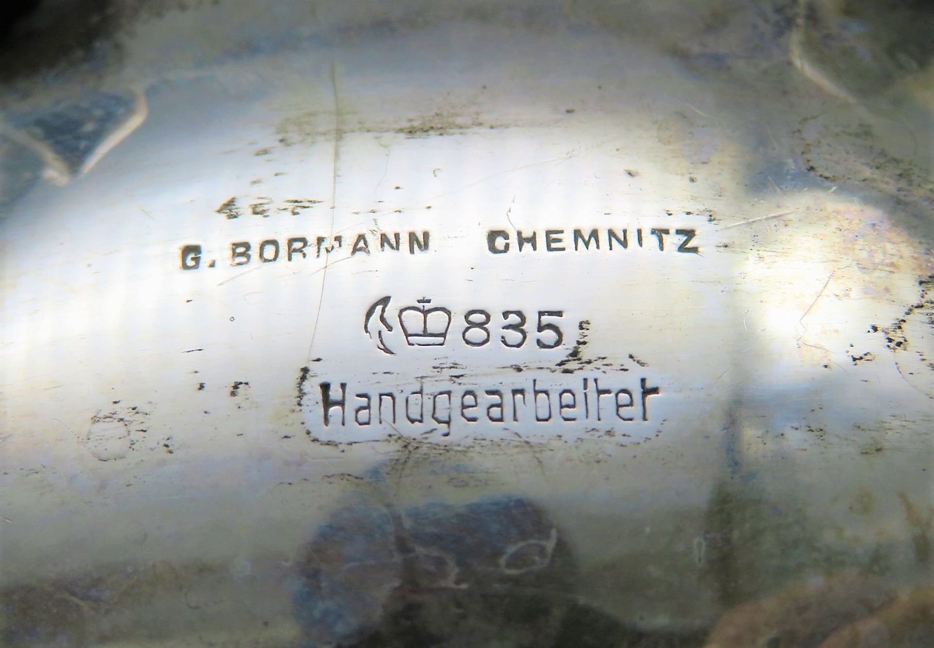 Sahnegießer und Zuckerschale, Georg Bormann Chemnitz, 1. Hälfte 20. Jahrhundert, Chippendaleform, 8 - Bild 2 aus 2