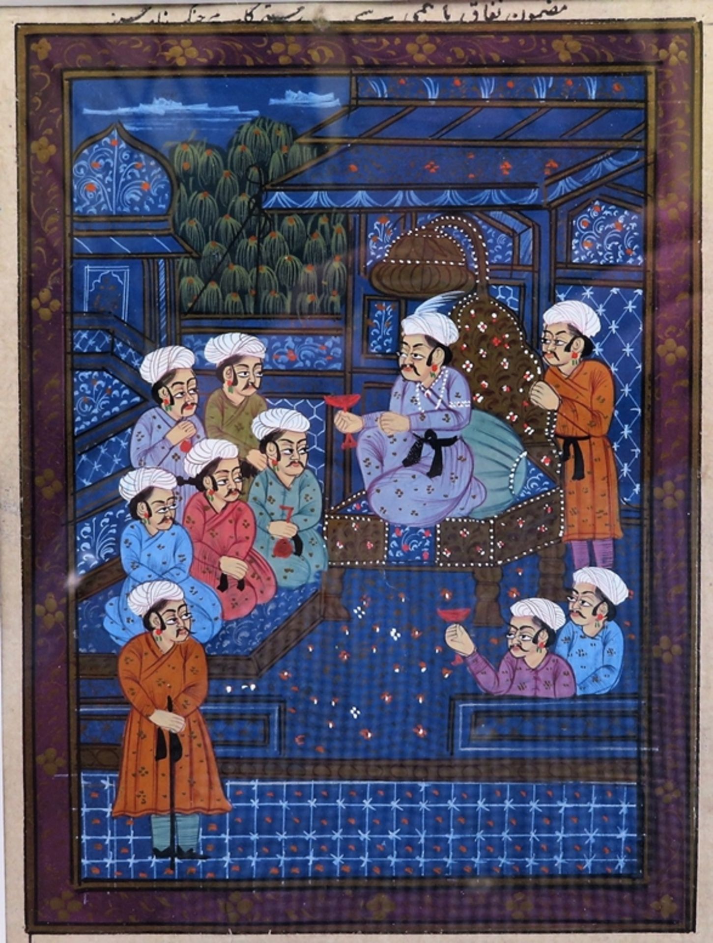 2 Persische Buchmalereien, Herrscherszenen, 13 x 17,5/17 x 13 cm, R. [24,5 x 29 cm]