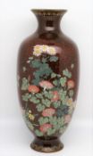 Cloisonné Vase, Japan, Meiji Periode, 1868 - 1912, farbiger Zellenschmelz, Restaurierung am Hals, h