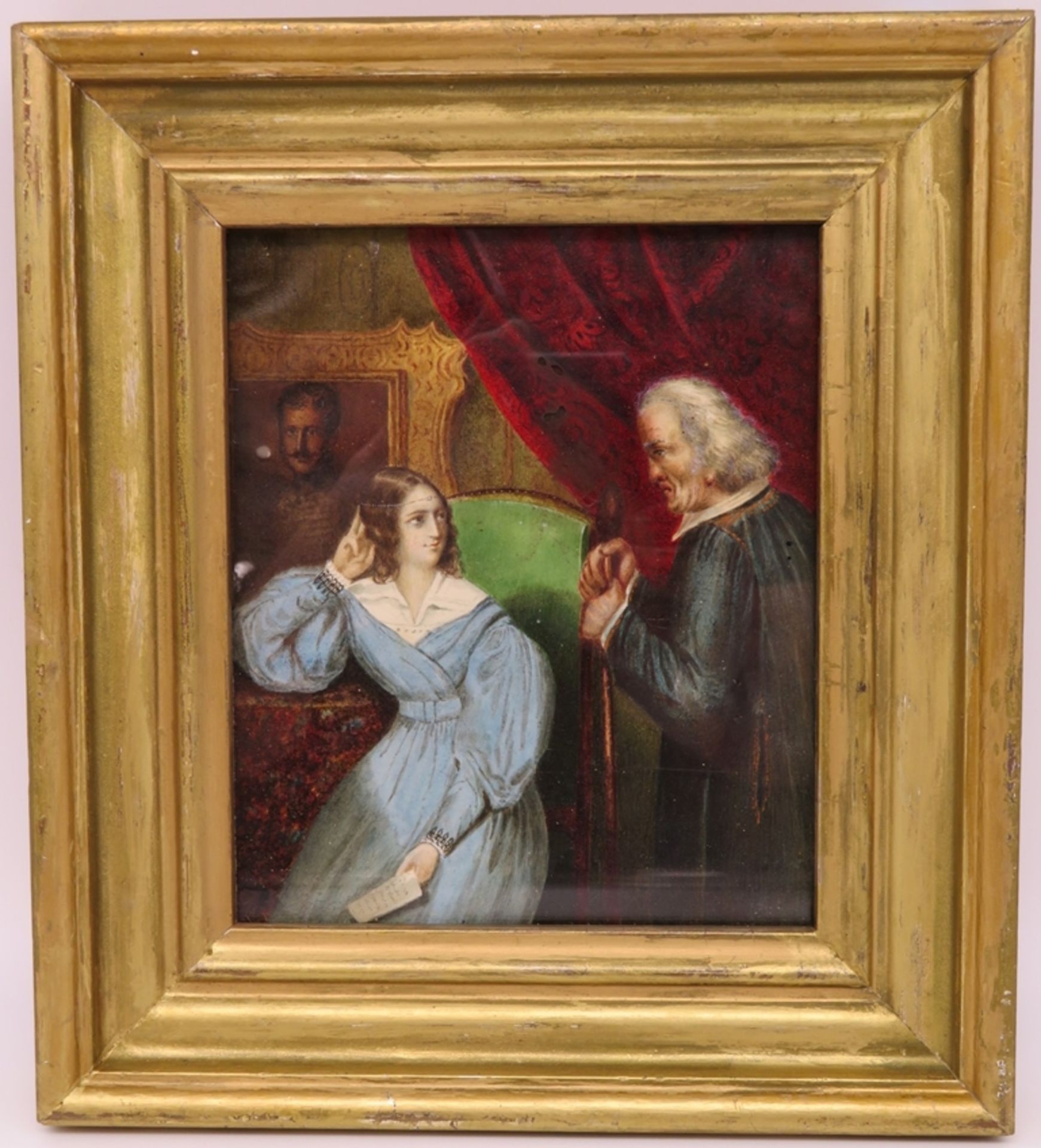 19. Jahrhundert, "Dame und Herr im Salon", Gouache, 16 x 30,5 cm, R. [24 x 22 cm] - Image 2 of 2