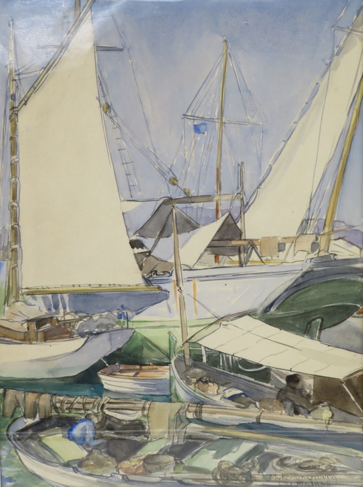 Konynenburg, M. v, "Segelschiffe im Hafen von Palma", re.u.signm.u.dat. 1935, Aquarell, 51 x 38 cm,