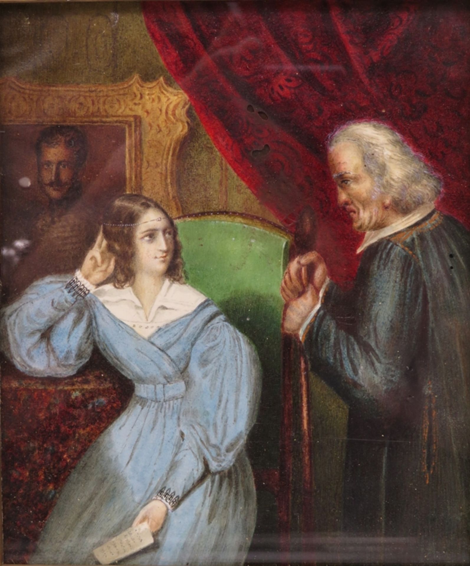 19. Jahrhundert, "Dame und Herr im Salon", Gouache, 16 x 30,5 cm, R. [24 x 22 cm]