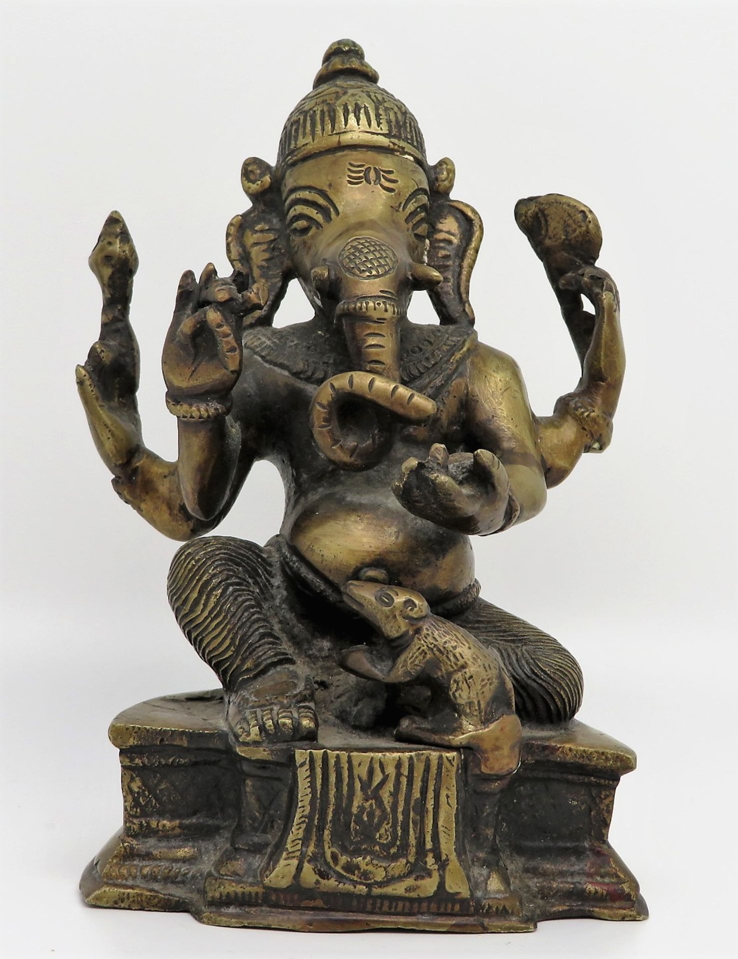 Elefantengott Ganesha, Indien, Bronze, alt, 17 x 12 x 8 cm.
