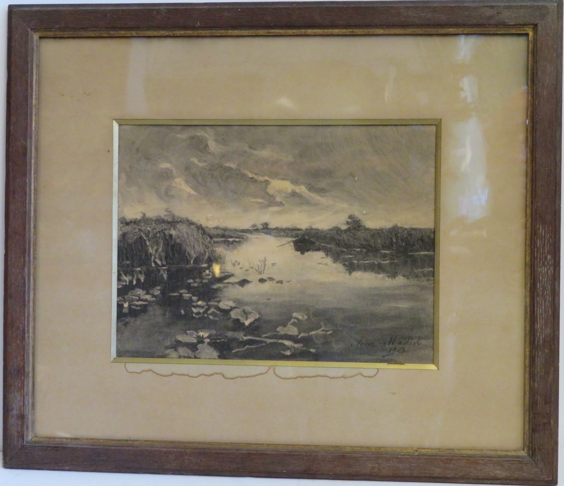 Madiol, Yana, "Flusslandschaft mit Seerosen", re.u.sign.u.dat. 1903, Aquarell, 22 x 30 cm, R. [44 x - Bild 2 aus 2