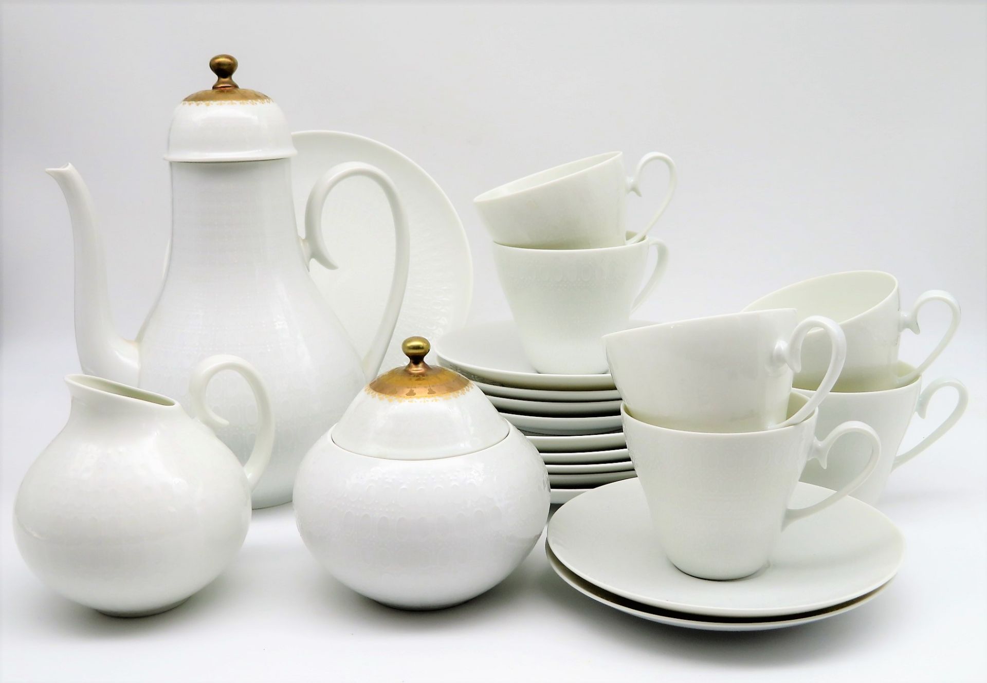 21 teiliges Kaffeeservice, Rosenthal, Romanze Quatre Couleur, Entwurf Björn Wiinblad (1918 - 2006),