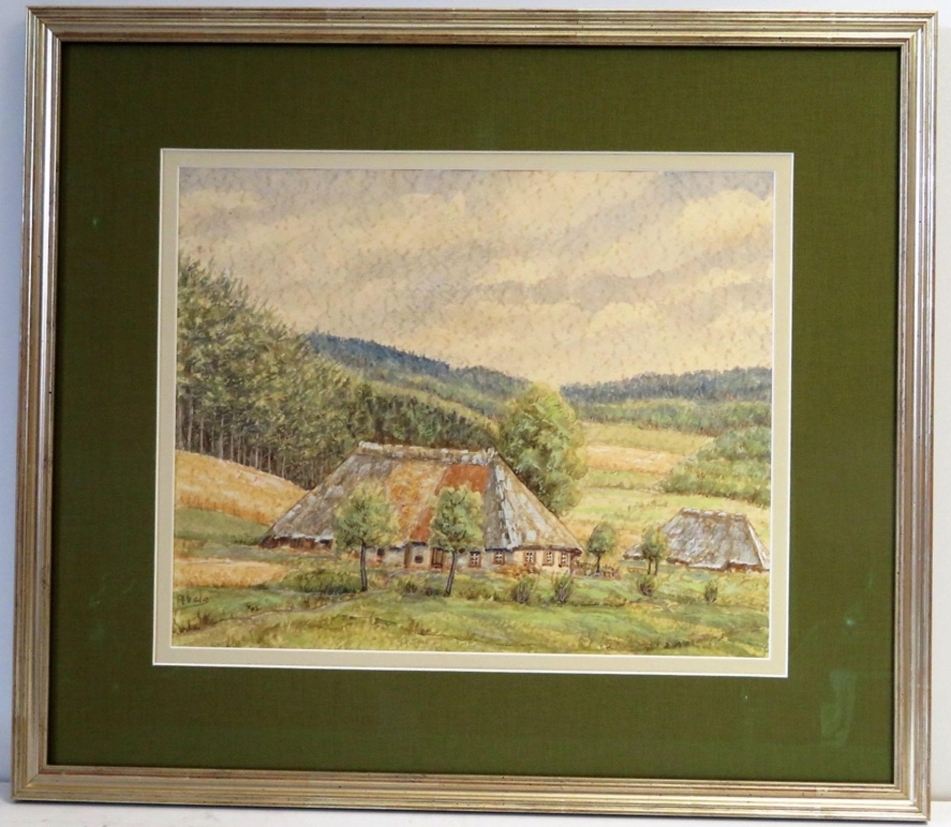 Abels, "Bauernhäuser am Waldrand", li.u.sign., Aquarell, 30 x 37 cm, R. [50 x 57 cm] - Bild 3 aus 3