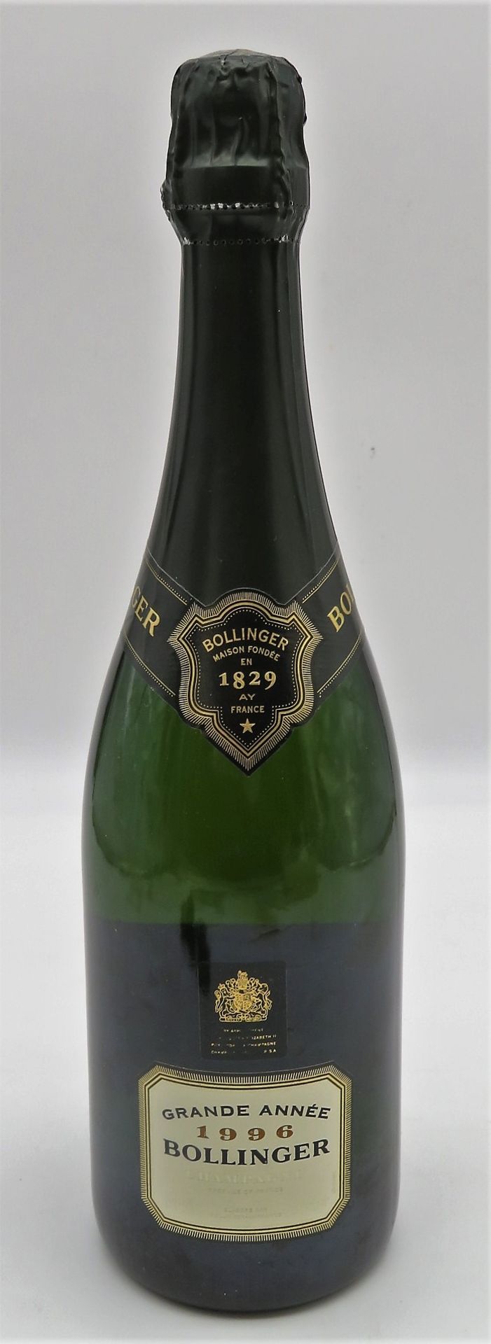 Flasche Champagner, Bollinger, Grand Année, 1996, 0,75 Liter, h 33 cm.