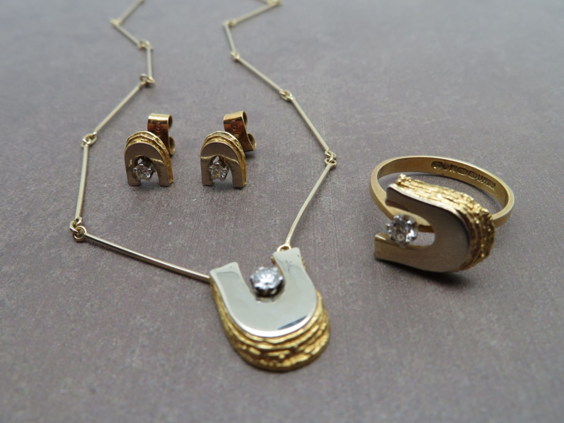 4 teiliges Designer Schmuckset, Finnland, Lapponia, bestehend aus Kette mit Anhänger, Ring und 2 Oh