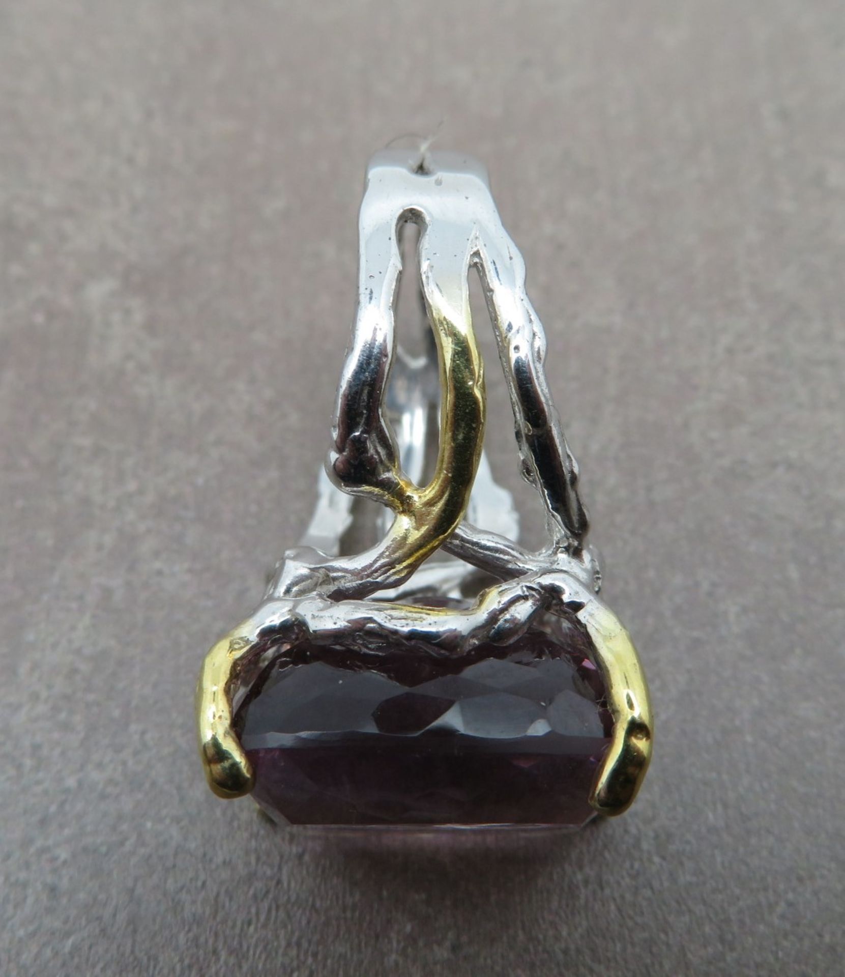 Opulenter Design Ring mit großem, facettierten Ametrin, ca. 19,2 ct, bicolor, Silber 925/000, gepun - Bild 2 aus 2