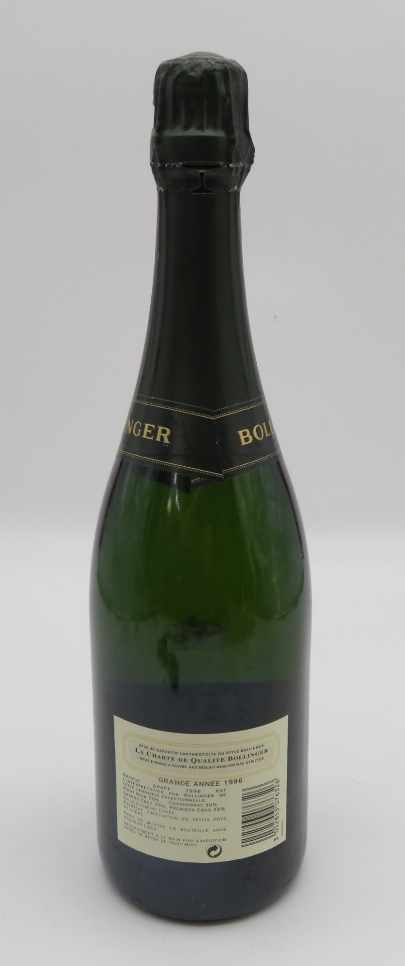 Flasche Champagner, Bollinger, Grand Année, 1996, 0,75 Liter, h 33 cm. - Bild 2 aus 2