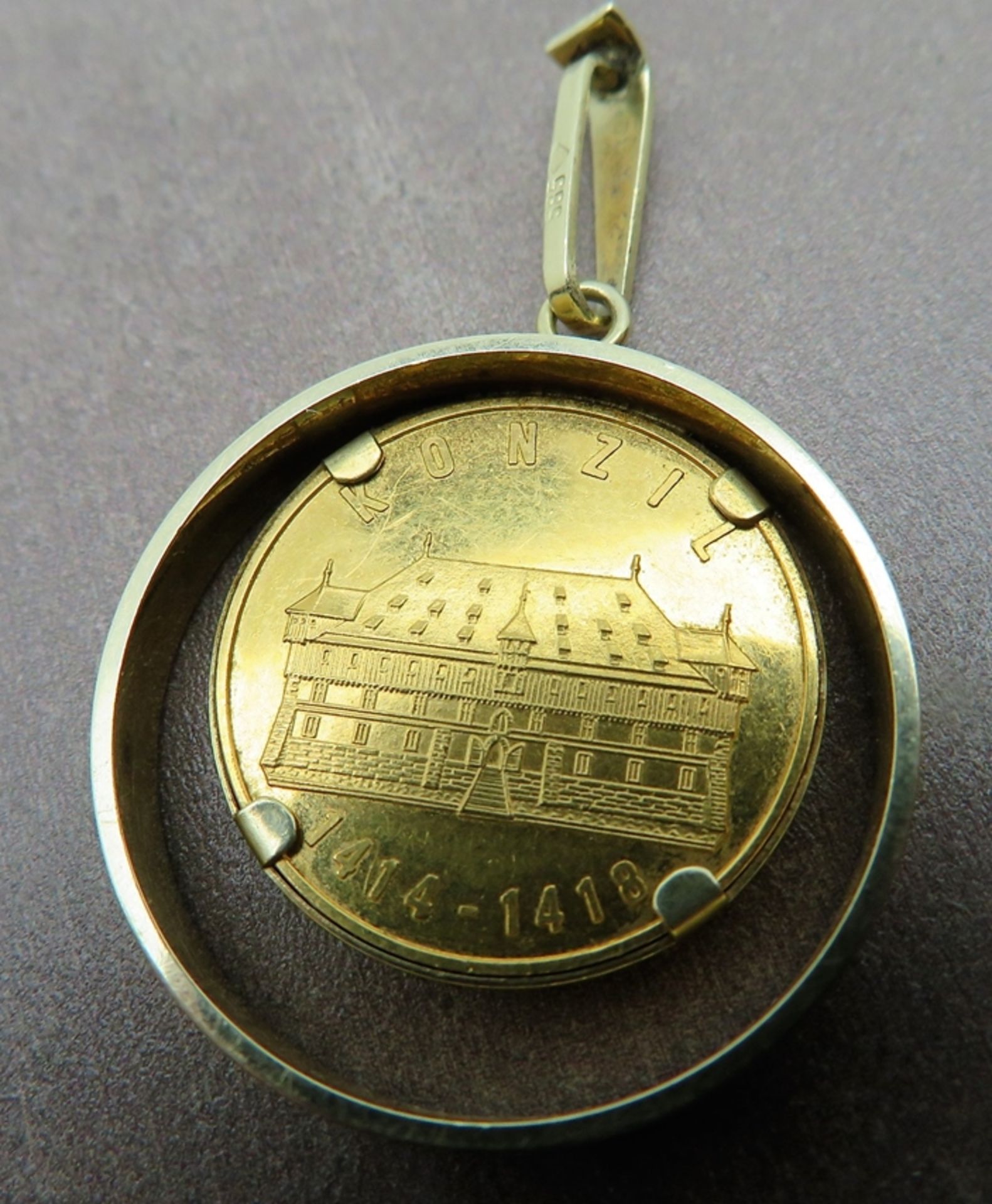 Anhänger mit Gedenkmedaille, Konzil zu Konstanz 1414 - 1418, Medaille Gelbgold 986/000, gepunzt, Fa - Bild 2 aus 2