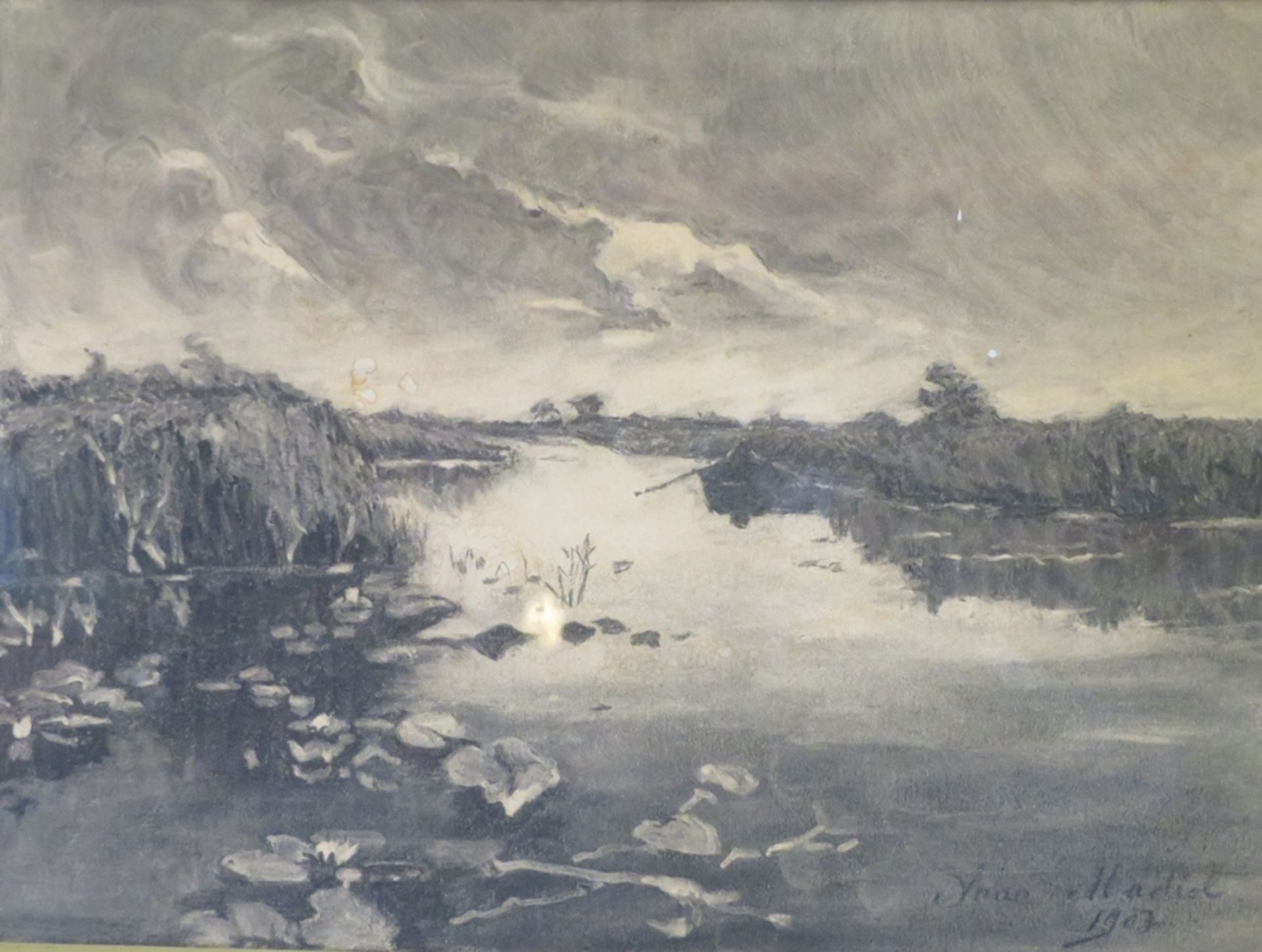 Madiol, Yana, "Flusslandschaft mit Seerosen", re.u.sign.u.dat. 1903, Aquarell, 22 x 30 cm, R. [44 x