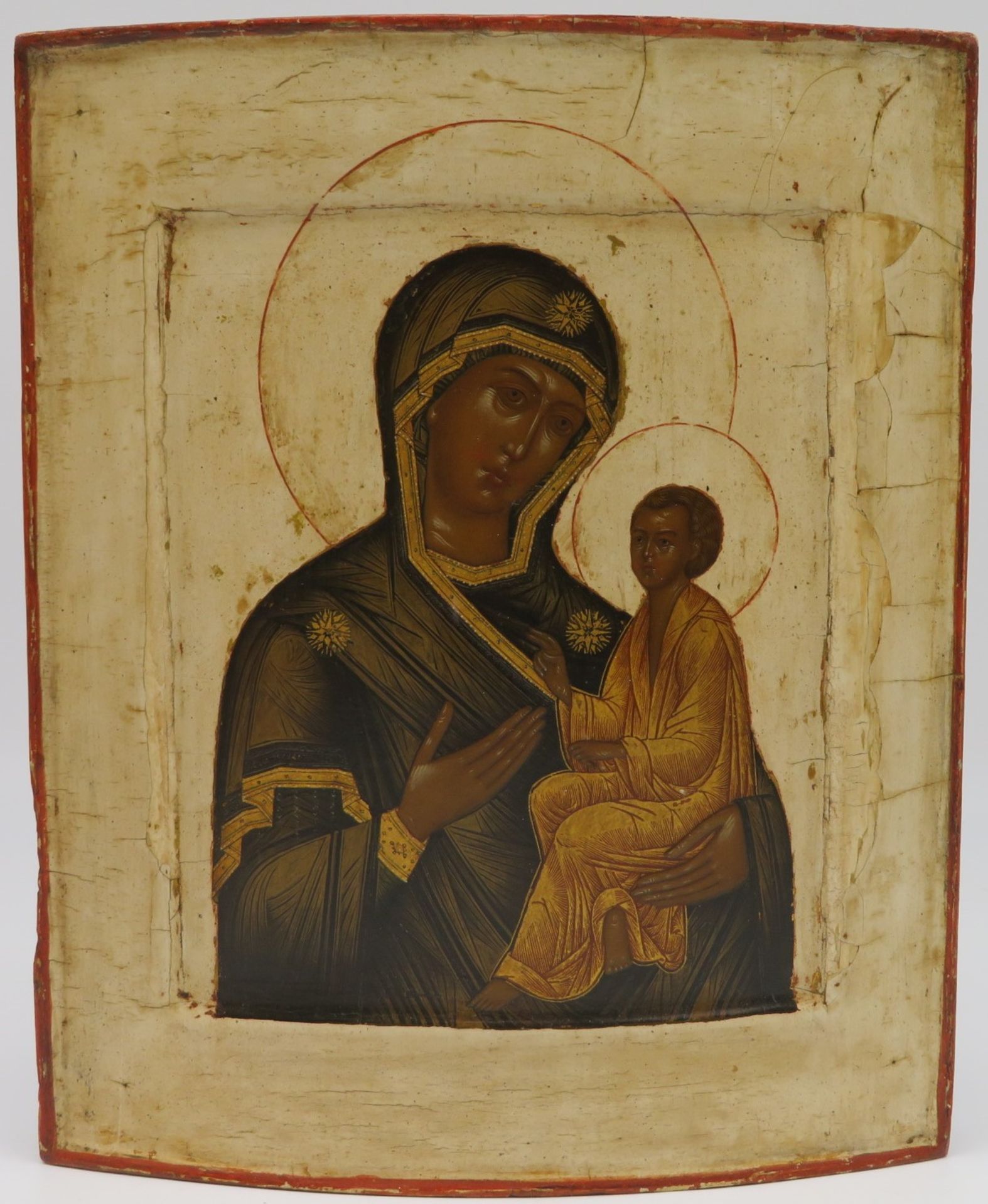 Ikone, Russland, 19. Jahrhundert, "Heilige Maria mit Kind", Eitemperamalerei, 27 x 23 cm.