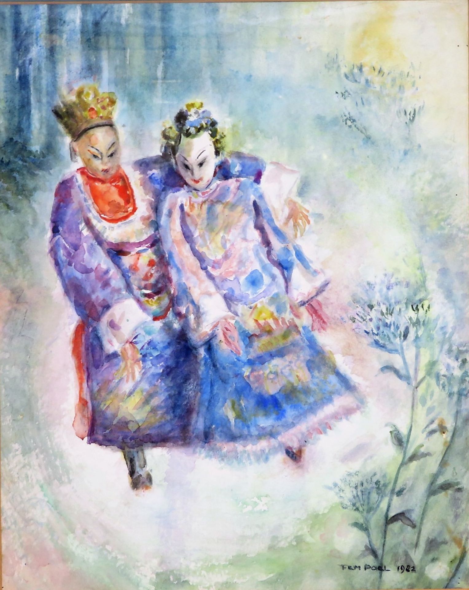 Poel, Fem, "Asiatisches Kaiserpaar", re.u.sign.u.dat. 1982, Aquarell, 41 x 33 cm, R. [58 x 49 cm]