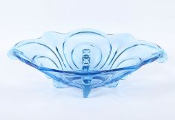 ART-DECO-SCHALE, blau getöntes Glas, L