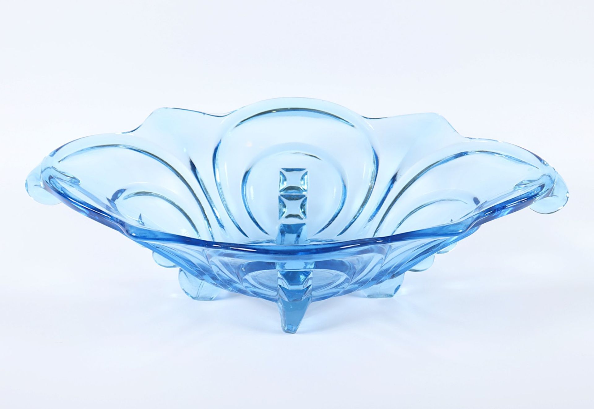 ART-DECO-SCHALE, blau getöntes Glas, L
