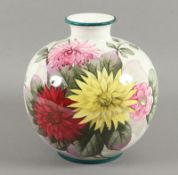 VASE, Steinzeug, farbig gemalte Blumen