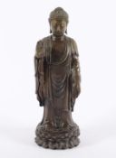 STEHENDER AMIDA-BUDDHA, Bronze, braun
