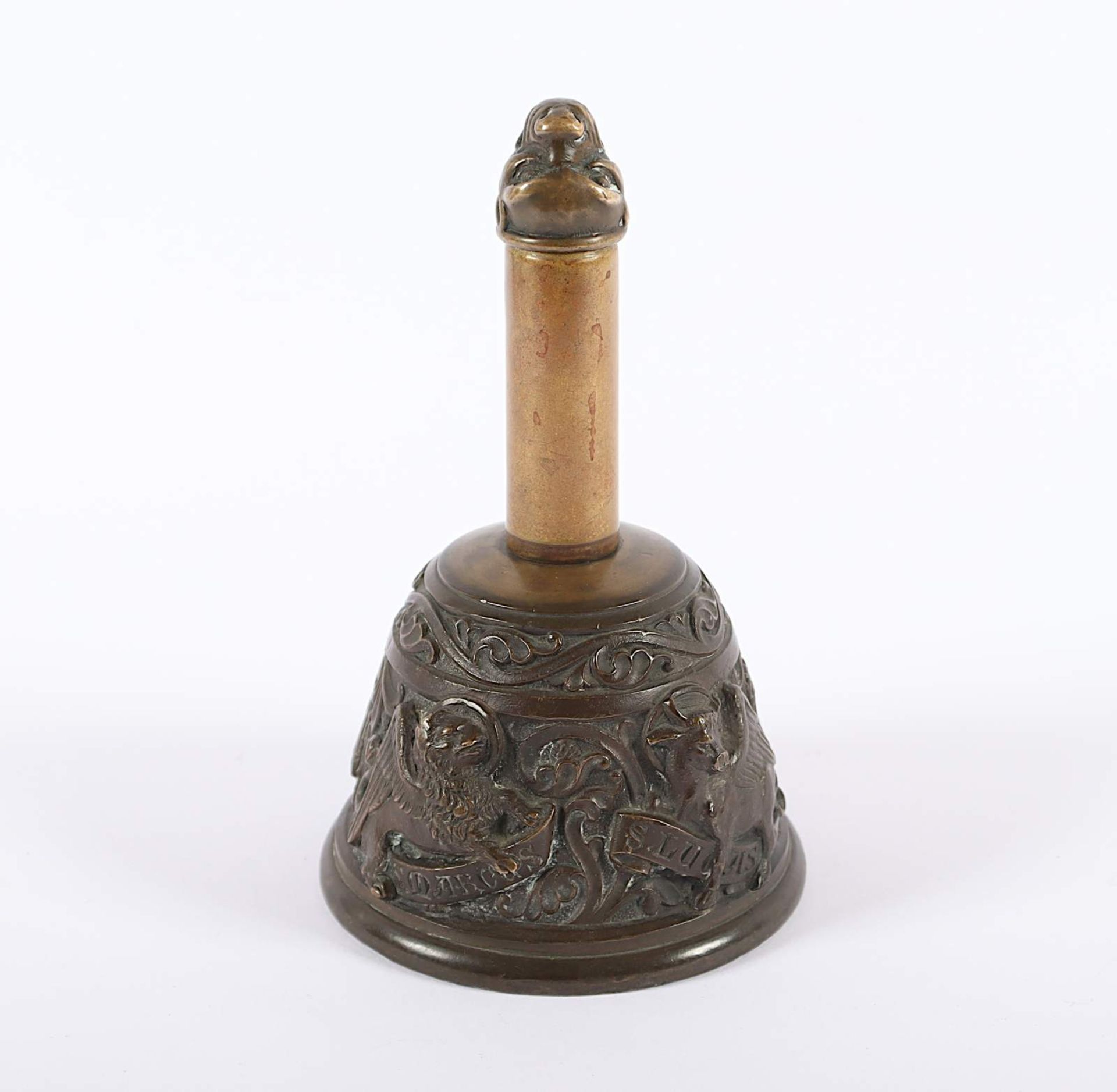 TISCHGLOCKE, Bronze, Reliefdekor mit