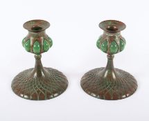 PAAR LEUCHTER, Bronze, grünes Glas, H