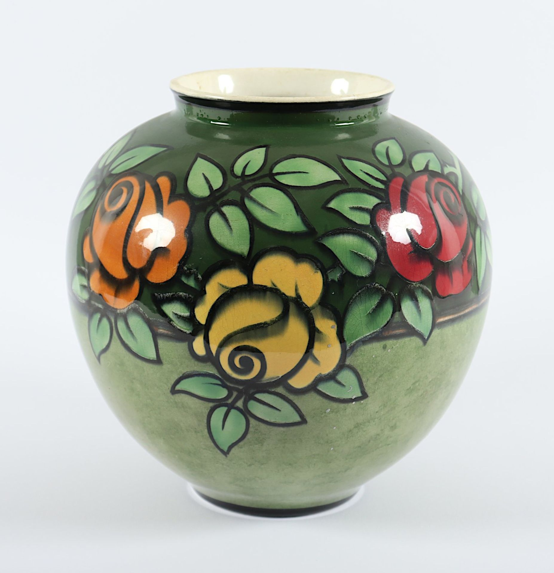 VASE, Steinzeug, farbiger Rosendekor - Bild 2 aus 4