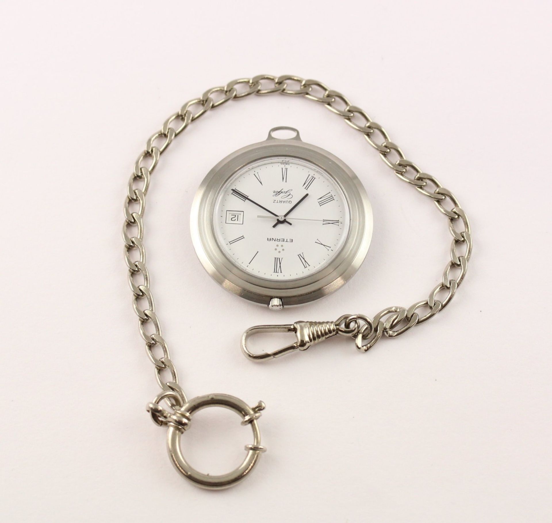 HERRENTASCHENUHR MIT KETTE, Edelstahl,