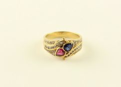 RUBIN-SAFIR-RING, 750/ooo Gelbgold,