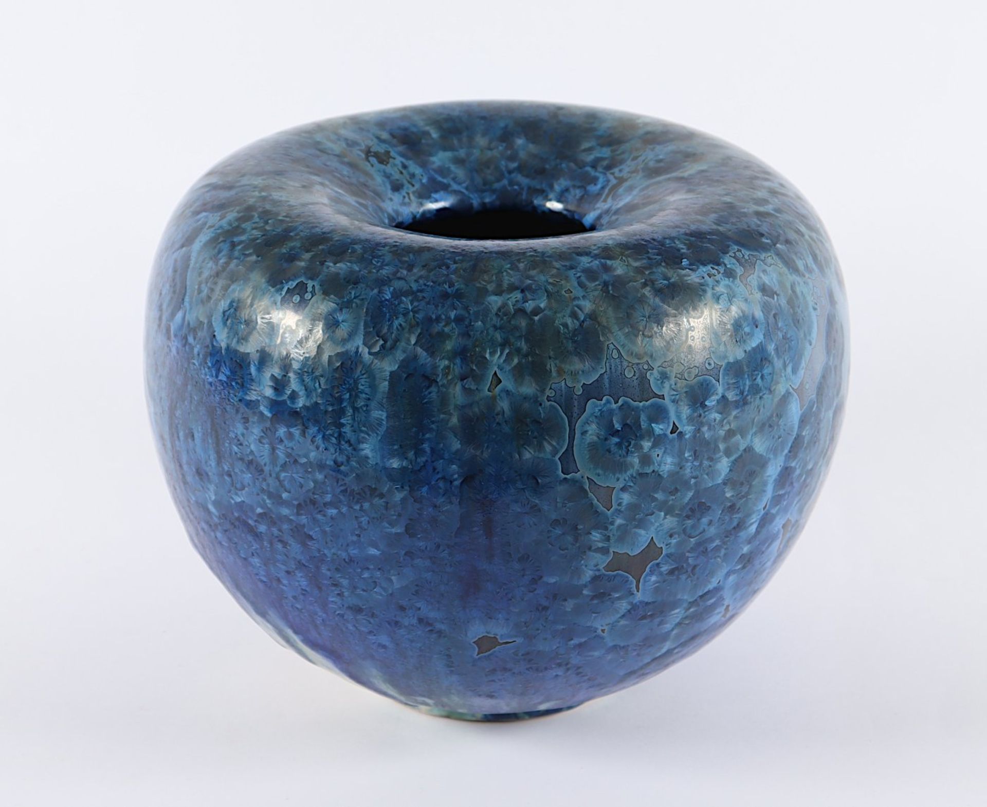 KUGELVASE, Keramik, blau glasiert, Dm