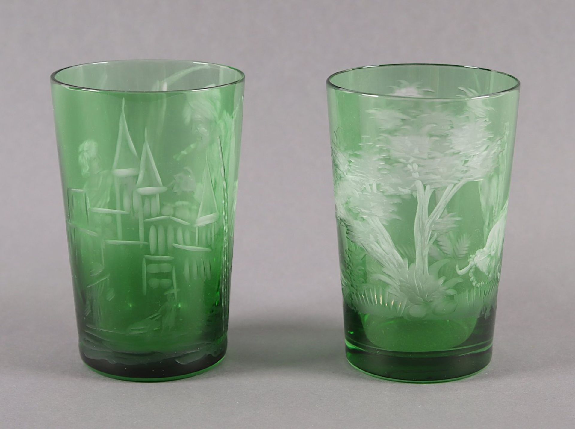 PAAR BECHER, farbloses Glas, grün - Bild 2 aus 2