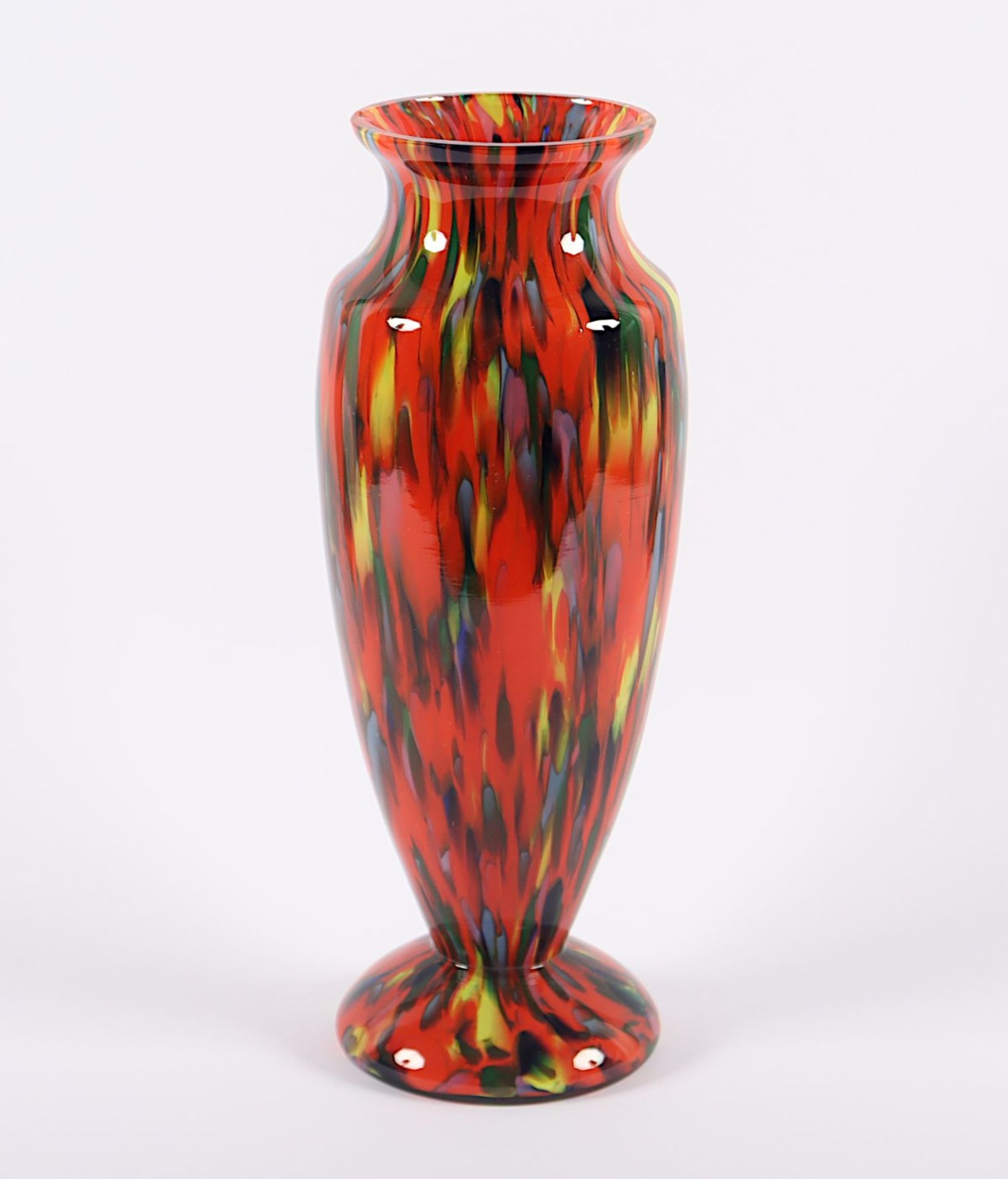 VASE, farbloses Glas, polychrome