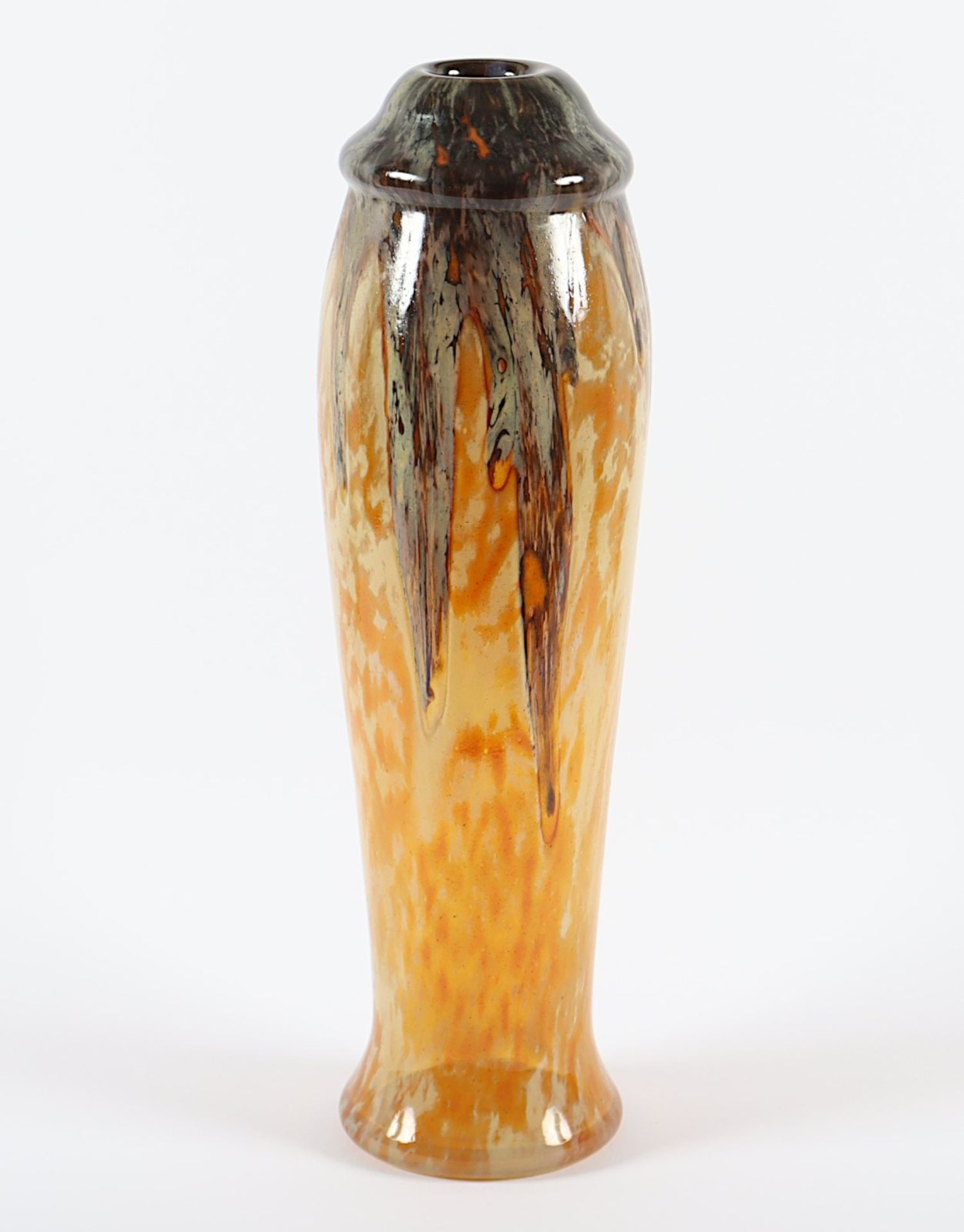 VASE, farbloses Glas mit polychromen