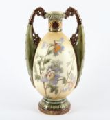 JUGENDSTIL-VASE, Keramik, polychrom