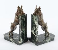 PAAR BUCHSTÜTZEN "BULLDOGGE", Bronze