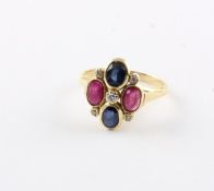 RUBIN-SAFIR-RING, 585/ooo Gelbgold, RG