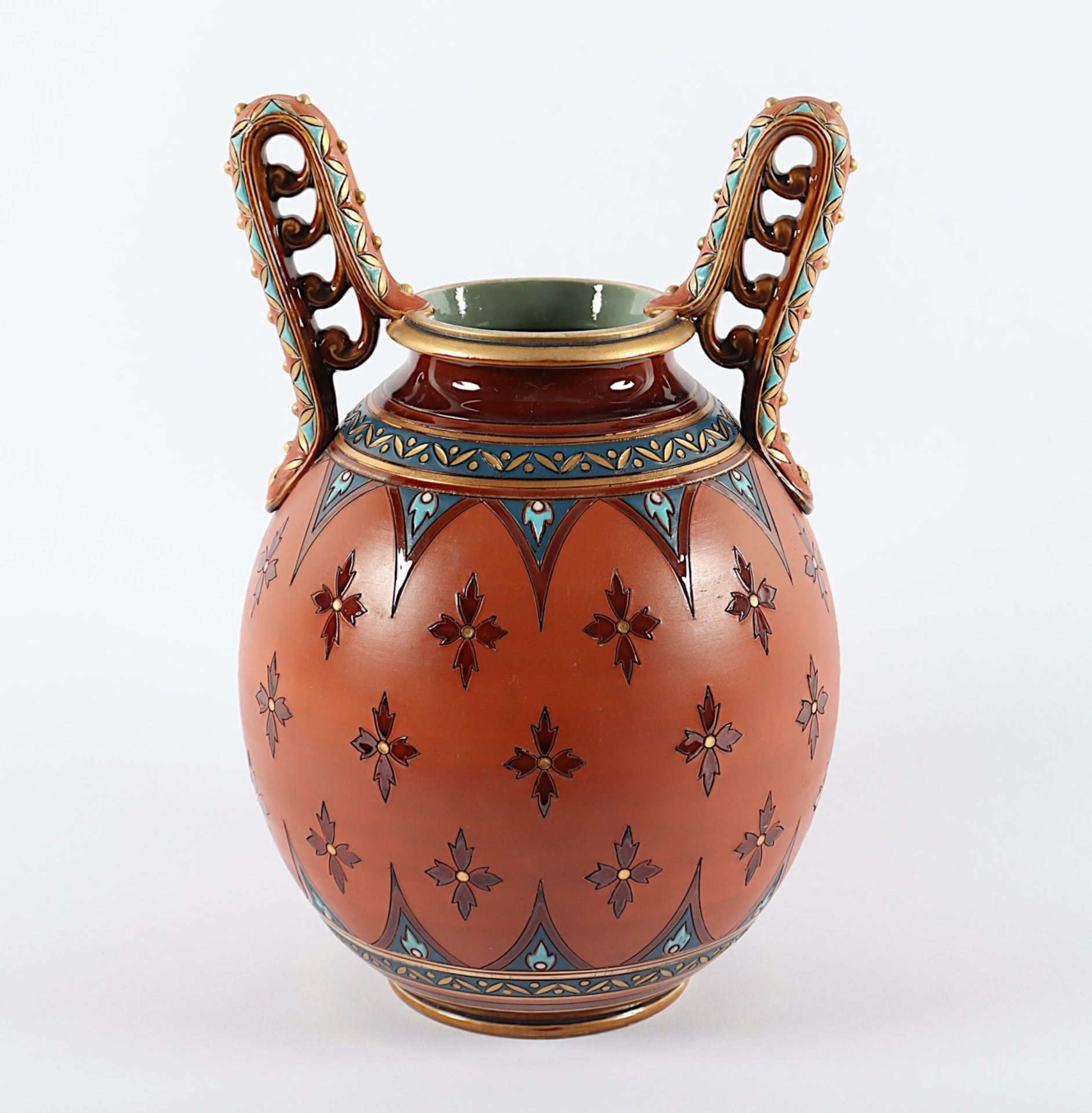 VASE, Keramik, polychrom bemalt, H 30, - Image 2 of 3