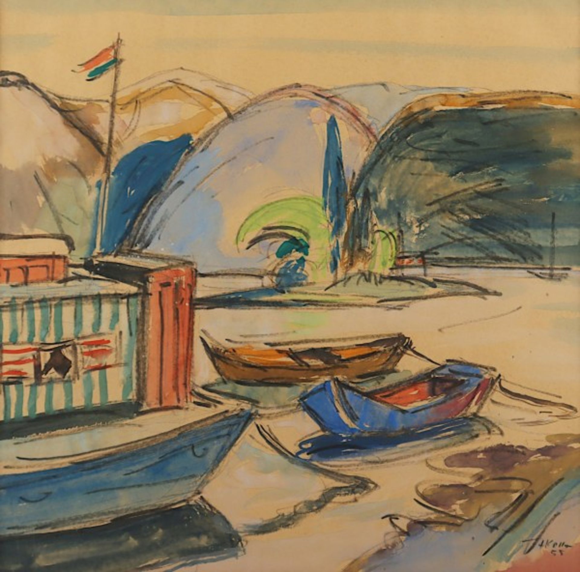 KOLLER, Rolf Maria, "Boote am Ufer",