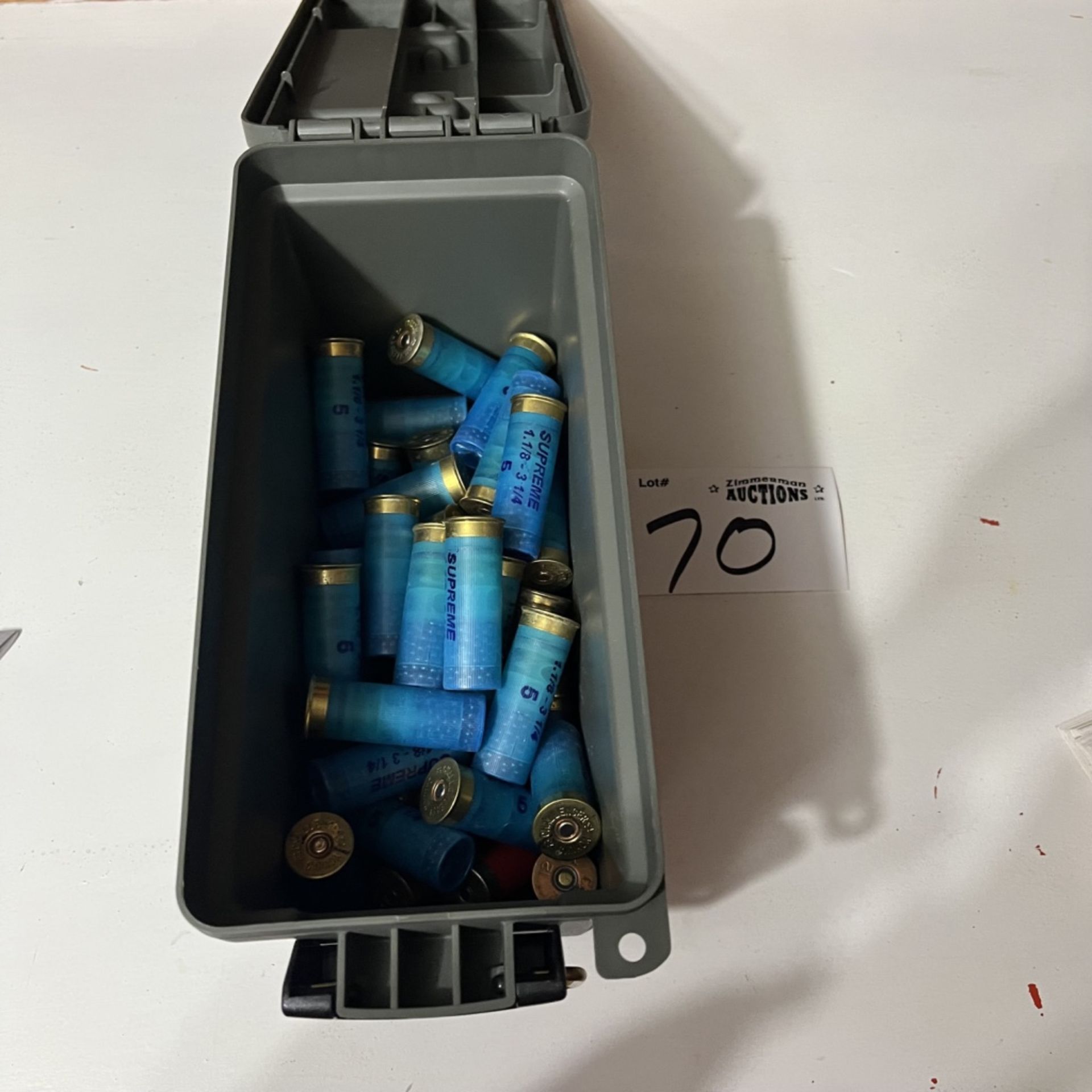 Green Ammo Box with 12 Gauge Ammo (approx 50 rounds)