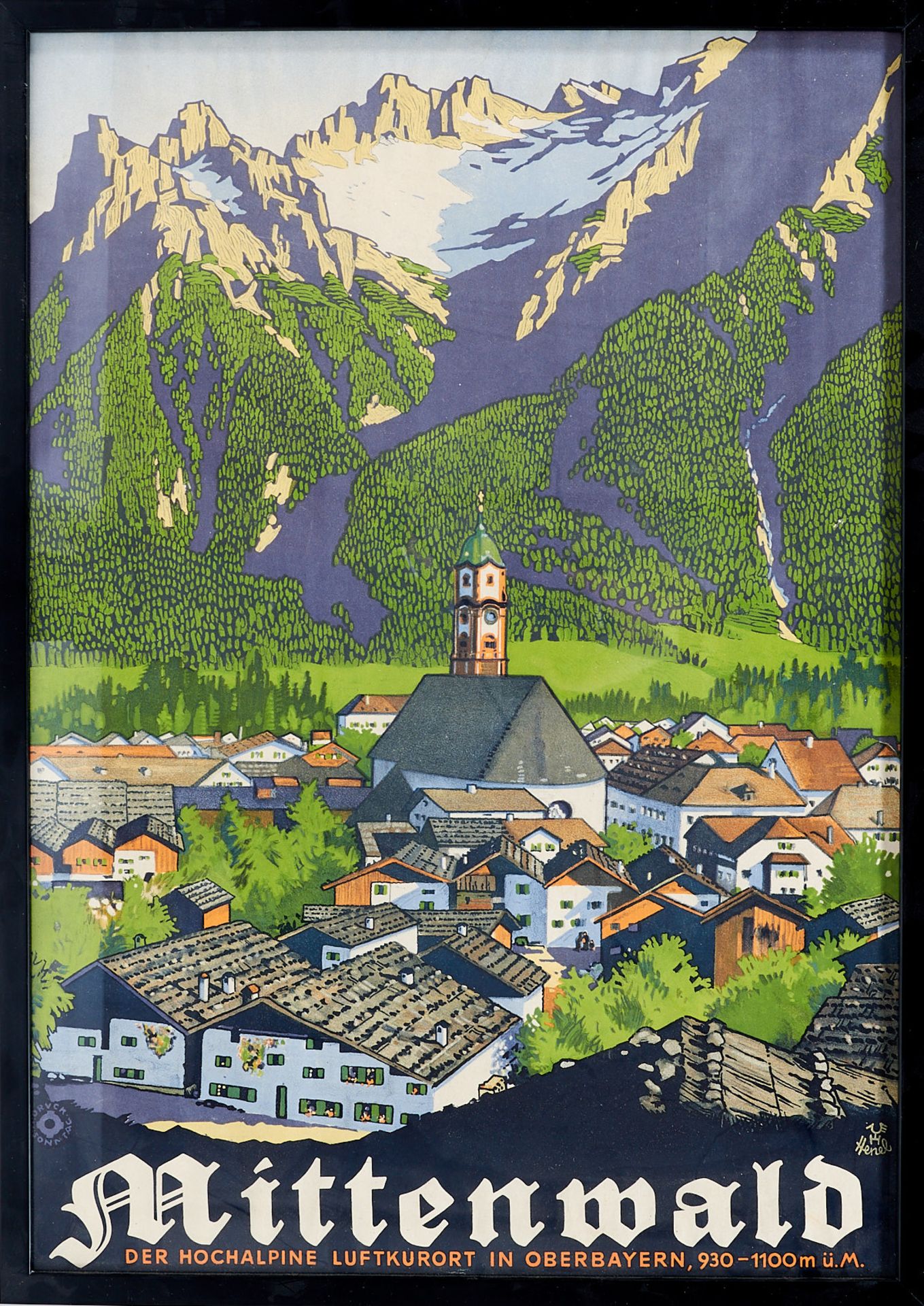 Plakate - Mittenwald -  Henel, E. H., - "Mittenwald. Der hochalpine Luftkurort in