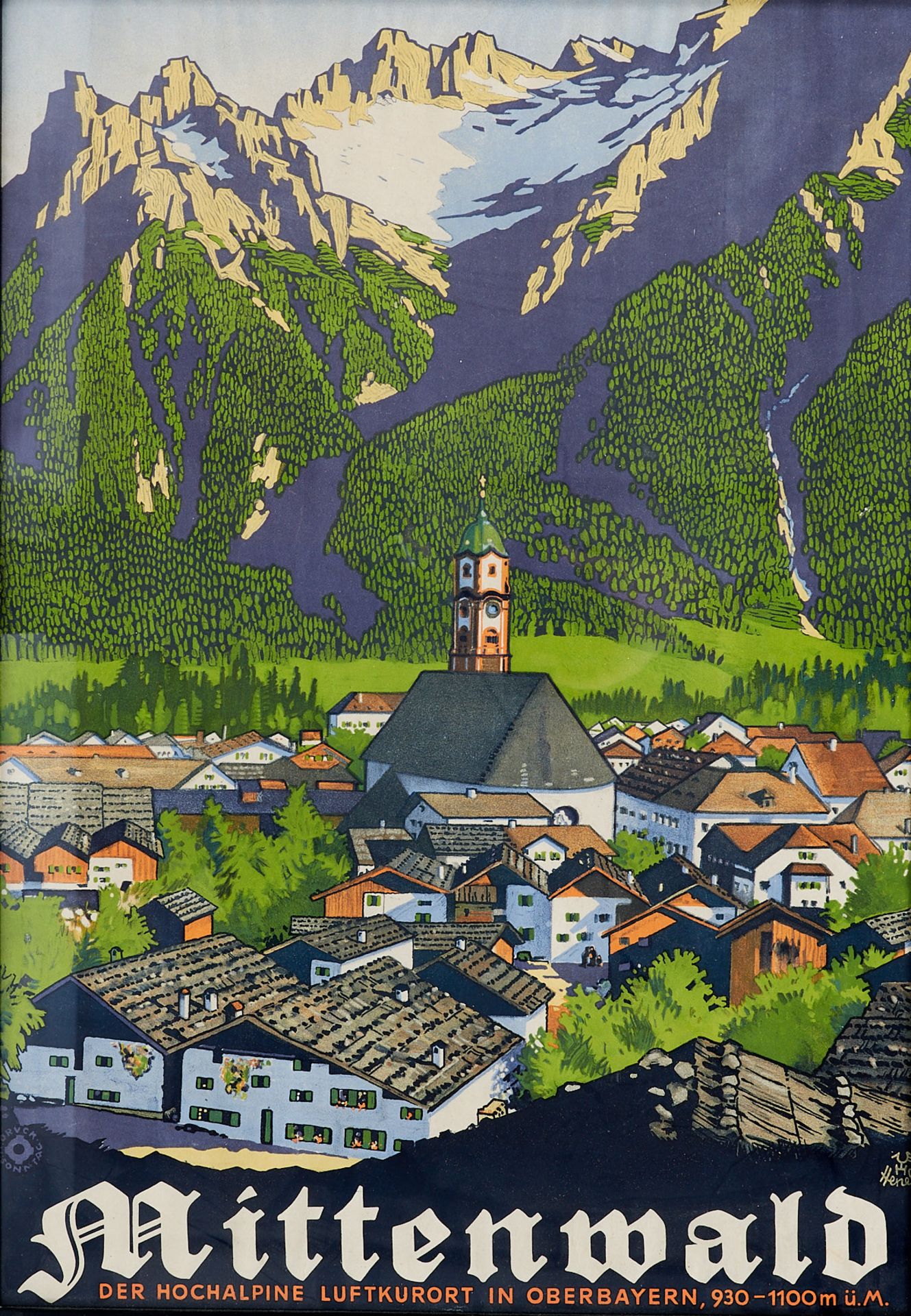 Plakate - Mittenwald -  Henel, E. H., - "Mittenwald. Der hochalpine Luftkurort in - Bild 2 aus 2