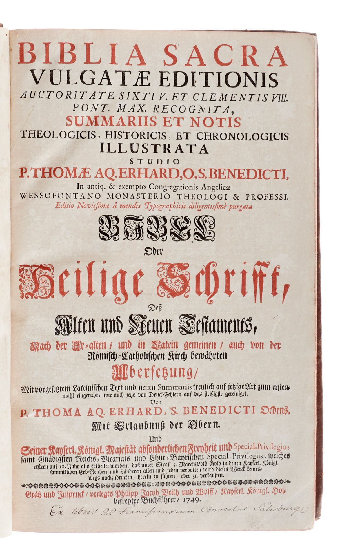Aus dem Salzburger Franziskanerkonvent mit Besitzeintrag auf dem Titel von Bd. I, laut - Image 2 of 2