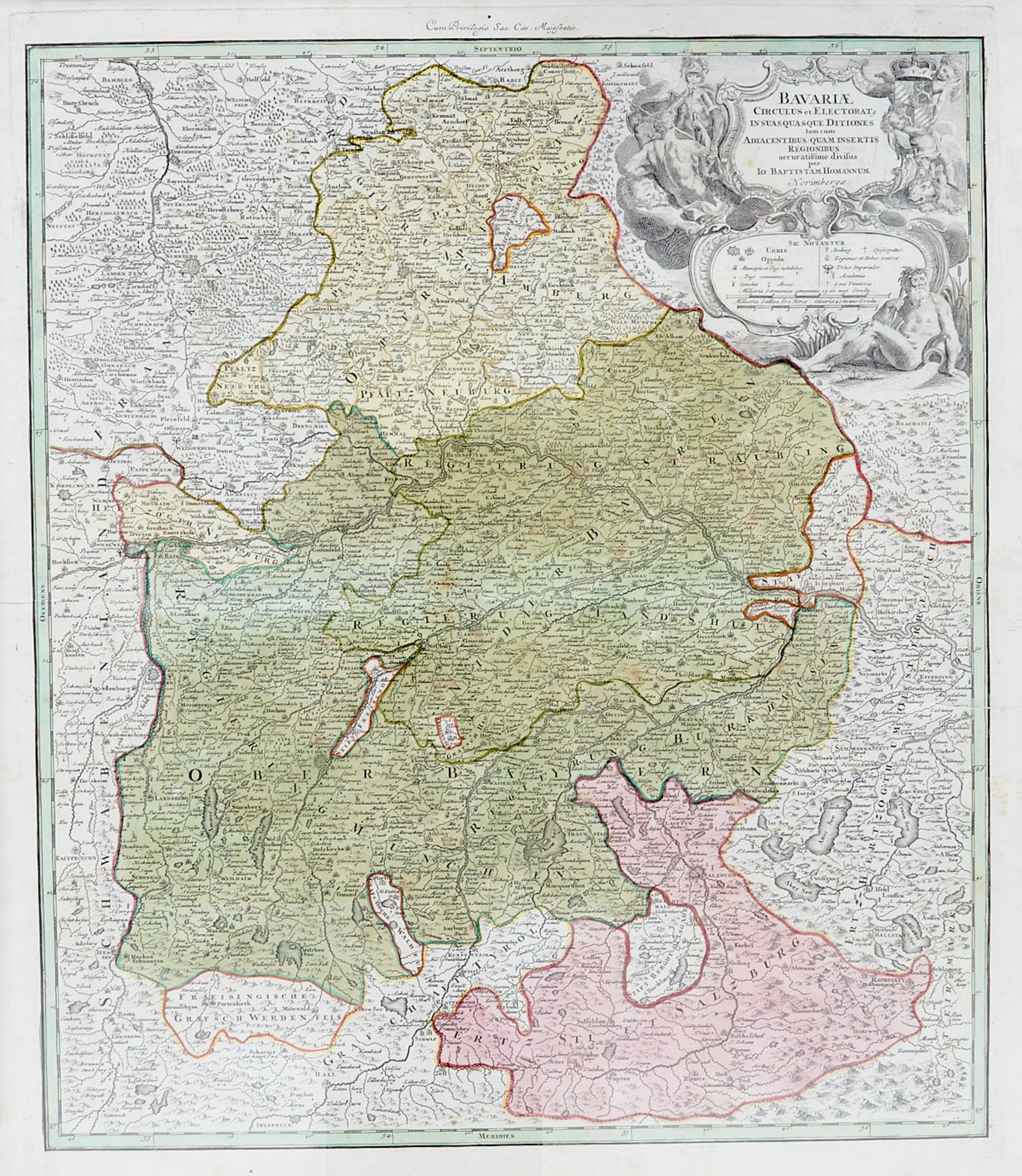 Leichte Altersund Gebrauchsspuren. Beiliegen 3 altkolor. Kupferstichkarten von Bayern, erschienen