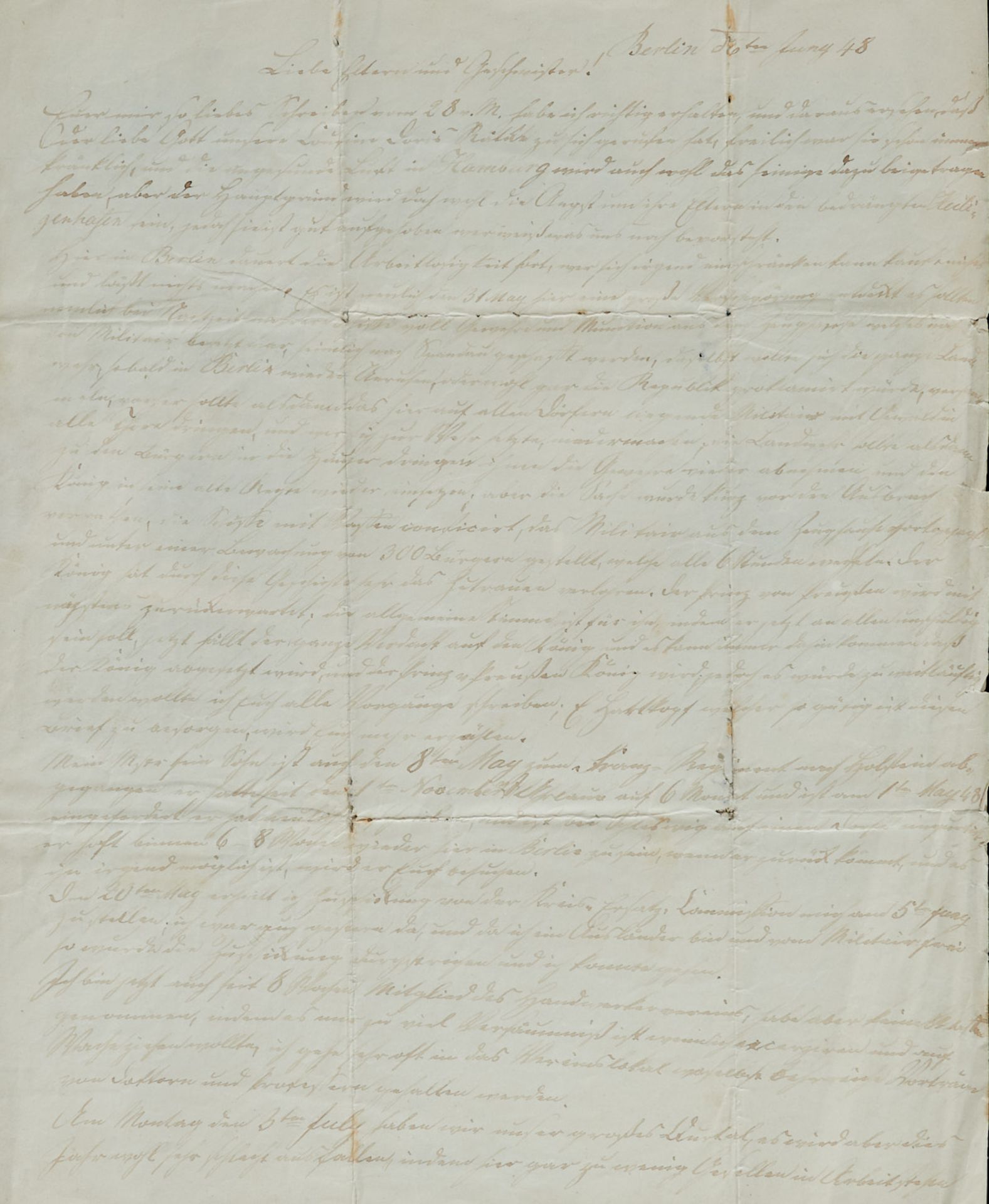 Revolution 1848 - Augenzeugenbericht - zweiter Brief aus Berlin - Berlin - Brief des Seilergesellen  - Bild 2 aus 2