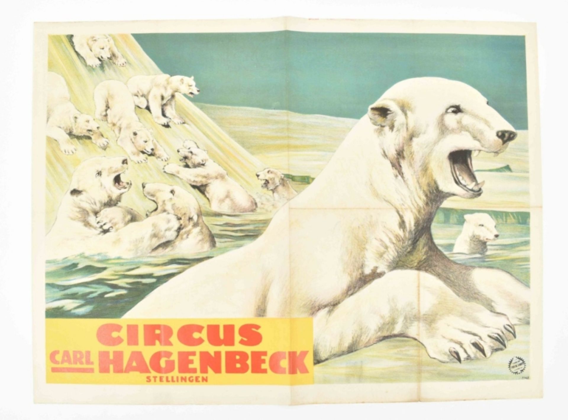[Animal Dressage] Circus Hagenbeck. Polar bears in icy landscape. A. Friedländer, 1925