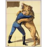 [Animal Dressage] [Lions] Circus Berg. "Lion with tamer" Friedländer, Hamburg, 1908