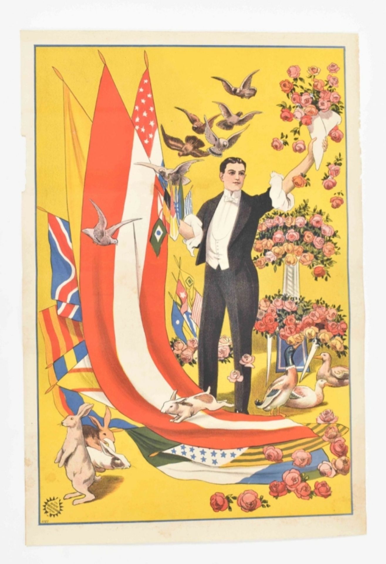 [Magic and Illusionism] [Magicians] "Magician with animals and flags" Friedländer, Hamburg, c. 1