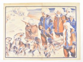 [Freakshow ] "Group of Albino people with a dog sled in polar landscape" Friedländer, Hamburg, 1935