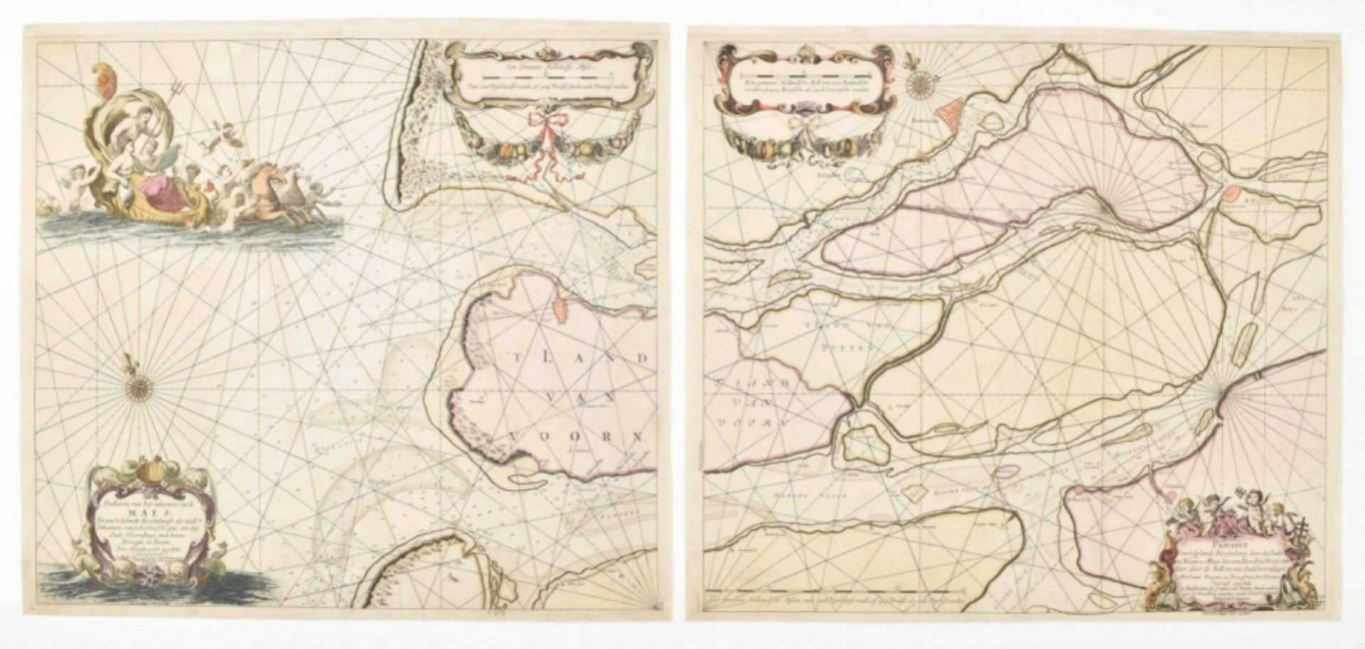 Two nautical charts: Paskaerte van het inkoomen van de Maes,