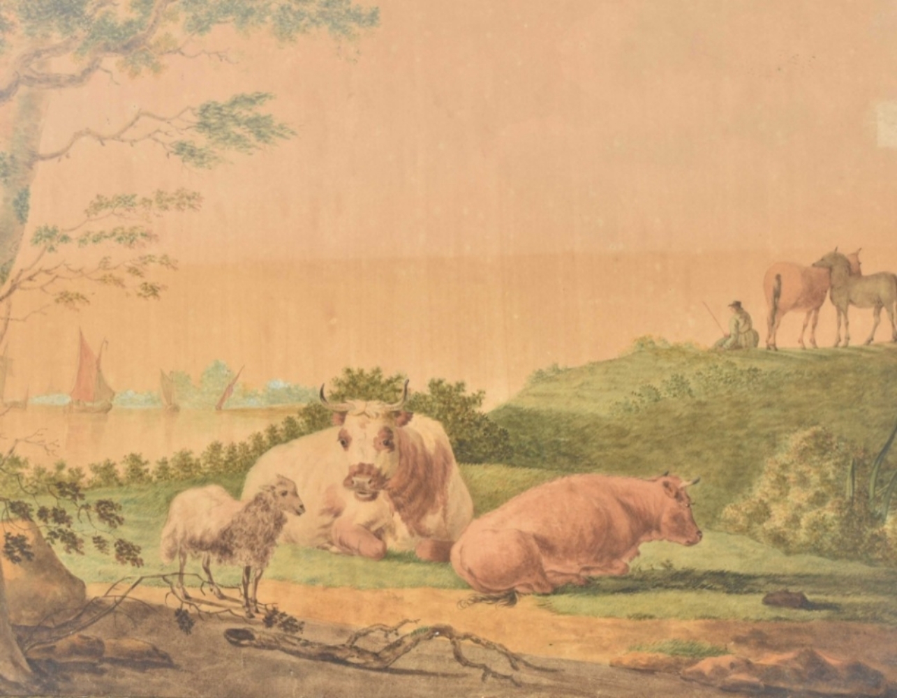 Jacob van Strij (1756-1815). "Landscape with cows and a sheep, a river in the background" - Image 2 of 4